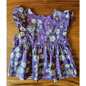Girls Tea Collection Purple & White Floral Ruffle Casual Shirt Size 14